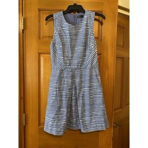 Gap Women's Blue Linen Blend Midi Dress Size 8 Sleeveless Striped Preppy